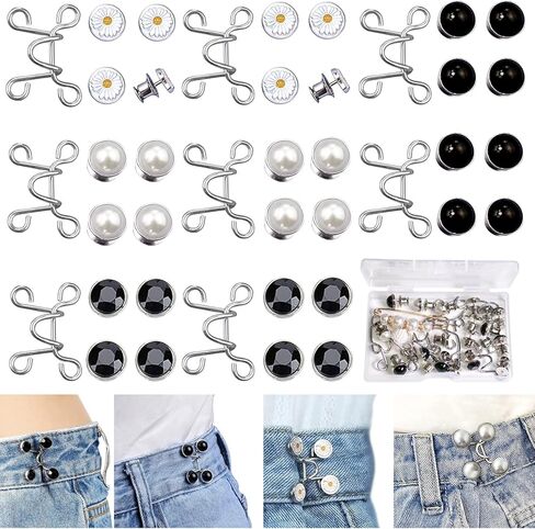 48 Pieces Adjustable Waist Buckle Extender Set, 8 Set 4 Style Jean Button Pins No Sewing Pants Clips for Waist in Kuwait