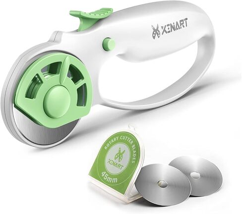 XINART 45mm Rotary Cutter for Fabric Safety Lock Ergonomic Classic Comfort Loop Fabric Small Rotary Cutter for Sewing Quilting Crafting (Extra 2pcs Replacement Blades Included)-Green in Saudi Arabia