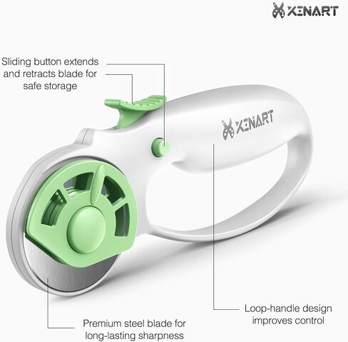 XINART 45mm Rotary Cutter for Fabric Safety Lock Ergonomic Classic Comfort Loop Fabric Small Rotary Cutter for Sewing Quilting Crafting (Extra 2pcs Replacement Blades Included)-Green in Saudi Arabia