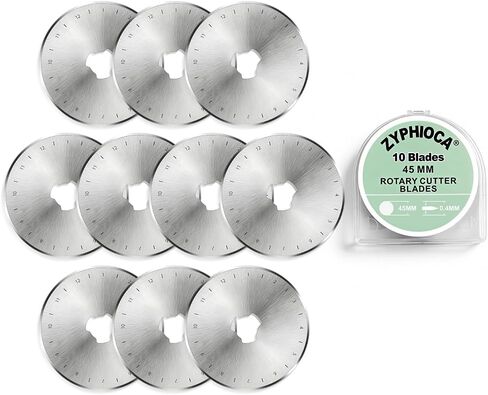 شفرات قاطعة دوارة 45 مم 10 قطع من Zyphioca، تناسب Fiskars وOLFA وTruecut، مجموعة شفرات بديلة من الفولاذ الفاخر للنسيج والجلد، حادة للغاية ومتينة لحرف خياطة اللحف in Kuwait