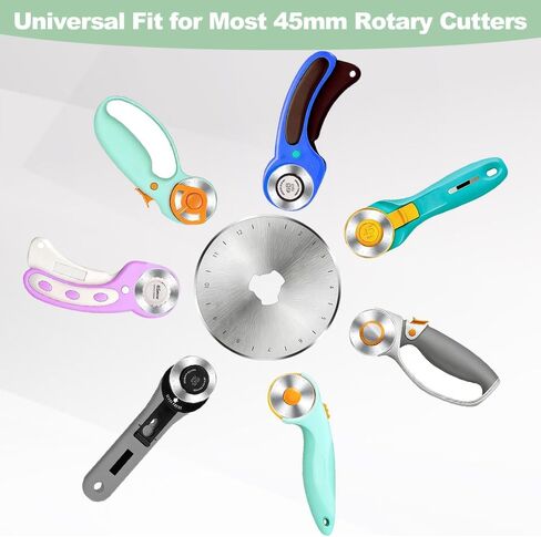 شفرات قاطعة دوارة 45 مم 10 قطع من Zyphioca، تناسب Fiskars وOLFA وTruecut، مجموعة شفرات بديلة من الفولاذ الفاخر للنسيج والجلد، حادة للغاية ومتينة لحرف خياطة اللحف in Kuwait