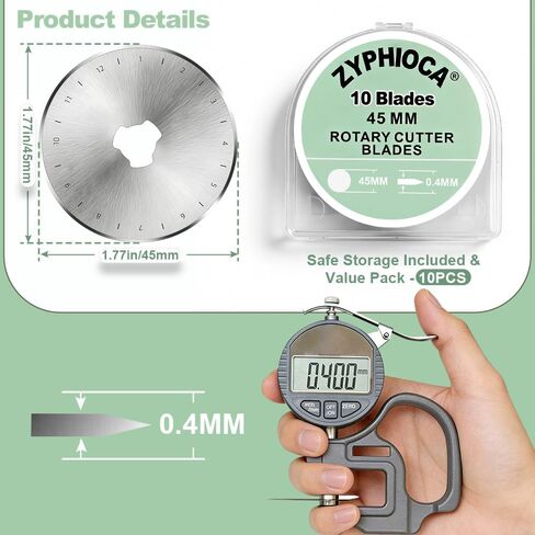 شفرات قاطعة دوارة 45 مم 10 قطع من Zyphioca، تناسب Fiskars وOLFA وTruecut، مجموعة شفرات بديلة من الفولاذ الفاخر للنسيج والجلد، حادة للغاية ومتينة لحرف خياطة اللحف in Kuwait