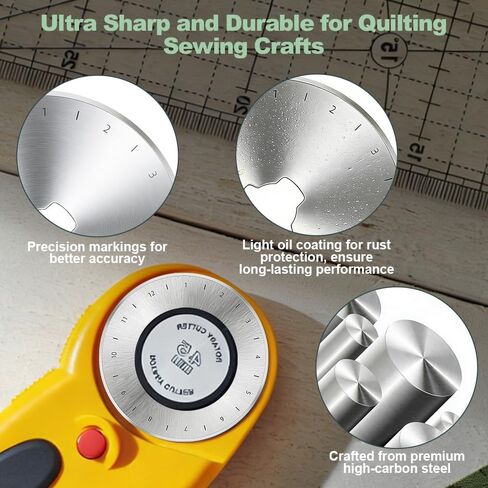 شفرات قاطعة دوارة 45 مم 10 قطع من Zyphioca، تناسب Fiskars وOLFA وTruecut، مجموعة شفرات بديلة من الفولاذ الفاخر للنسيج والجلد، حادة للغاية ومتينة لحرف خياطة اللحف in Kuwait
