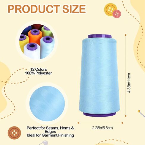 12 Pack Woolly Nylon – Serger Thread Cones, 2000M Each Spool Overlock Thread, PolyesterThread for Serger&Overlock Machine Use,Low Stretchy in Kuwait