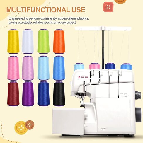 12 Pack Woolly Nylon – Serger Thread Cones, 2000M Each Spool Overlock Thread, PolyesterThread for Serger&Overlock Machine Use,Low Stretchy in Kuwait