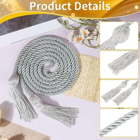 Graduation Honor Cord, Class of 2026, Silver, 67" Long Braided Cord with Tassels, Premium Polyester Commencement Cord for Bachelor, Master, Doctoral Gown in Saudi Arabia