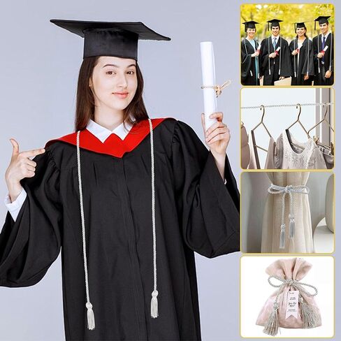 Graduation Honor Cord, Class of 2026, Silver, 67" Long Braided Cord with Tassels, Premium Polyester Commencement Cord for Bachelor, Master, Doctoral Gown in Saudi Arabia