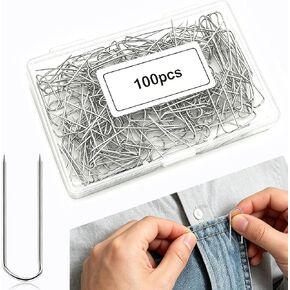 100 قطعة من دبابيس الشوكة على شكل حرف U، مشابك على شكل حرف U من الفولاذ المقاوم للصدأ لخياطة القماش، وأدوات حجب اللحف، ومثبتات صندوق الظل للعرض، واللوازم الحرفية للمشروعات اليدوية in Kuwait