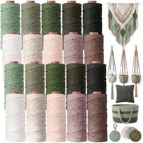 Timgle Macrame 4 Strand Cord 3 mm x 875 Yards Natural Macrame Cotton Cord 20 Rolls Colored Macrame String Rope Twisted Macrame Yarn Macrame Supplies for Wall Hanging Plant Hangers Crafts 20 Colors in Kuwait