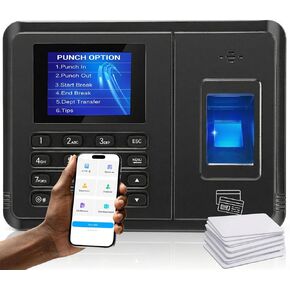 Time Clock System: App Control & 5s Fast Connection, Customizable Rules & 4 Payroll Reports, 10 IC Cards, No Monthly Fee Biometric Fingerprint Time Clocks for Employees Small Business in Saudi Arabia