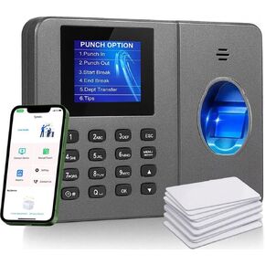 App-Controlled Time Clock with 5s Fast Connection, Edit Records, Set Rules & Run 4 Reports, No Monthly Fee, Fingerprint Time Clock for Employees Small Business, 10 IC Cards in Saudi Arabia