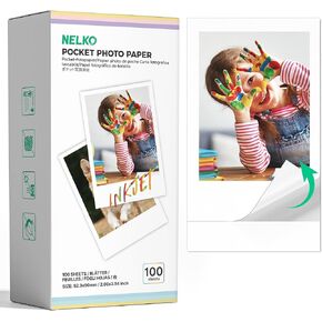 ورق صور خلفي لاصق ممتاز مقاس 52.3x90 مم من Nelko، 50 حزمة من ورق طابعة الجيب الأصلي PP01 وPP03، ورق صور مقاوم للماء، متوافق مع سلسلة طابعات الصور Nelko، سهل التقشير، أبيض in Kuwait