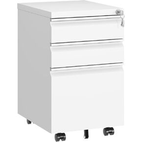 3 Drawer File Cabinet with Lock,Under Desk Filing Cabinet for Home Office Storage Letter/Legal/A4,Mobile Steel Cabinets with Wheels,Fully Assembled,White in Kuwait