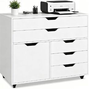 LOKO 5-Drawer Mobile File Cabinet, Rolling Chest of Drawers with Lockable Wheels, Modern Printer Stand, Multi-Purpose Lateral Filing Cabinet for Home Office, Study & Living Room (White) in Saudi Arabia