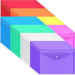 EOOUT 28pcs Plastic Envelopes, Plastic Folders for Documents, Poly Folders with Snap Closure, 8 Colors, A4 Size, Letter Size, for School and Office Supplies in Kuwait
