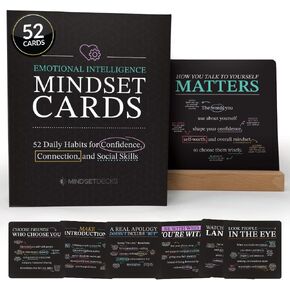 Emotional Intelligence Mindset Cards – 52 Daily Habits for Confidence, Connection & Social Skills – for Kids, Teens & Adults – Includes Wooden Display Stand – Gift for Teachers & Parents in Kuwait