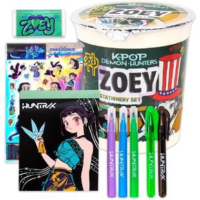 Kpop Demon Hunters™ Mira Stationery Set with Mini Notebook, Gel Pens, Markers, Eraser, Bonus Kpop Stickers & Cute Storage, Official K Pop Demon Hunters Merch for K-Pop Fans, Students, Teens in Kuwait