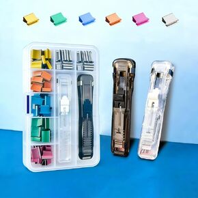Reusable Portable Paper Clip Dispenser Set (2-Pack) — 40-Sheet Capacity, Includes 140 Metal Refill Clips (40 Silver + 100 Assorted Colors) — Ideal for Home, School, and Office Use (Black & White) in Saudi Arabia