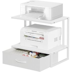 Printer Stand with Storage for Desk, with Fabric Drawer Desktop Printer Stand Shelf Organzier for Home Office, for Above and Under Desk Printer Table, Fax Machine Copier Scanner, Brown in Saudi Arabia