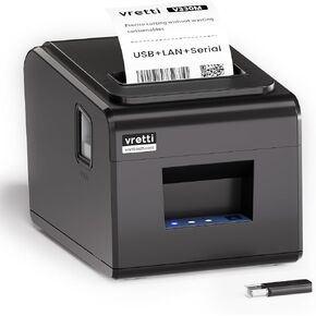 vretti Thermal Receipt Printer, 3'1/8 80mm Direct Thermal Printer with USB Serial LAN Port - Kitchen POS Printer ESC/POS Command Support Cash Drawer in Saudi Arabia