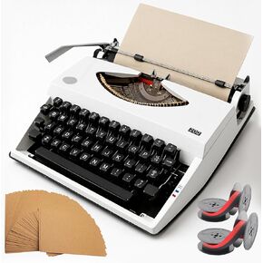 White Vintage-Style Manual Typewriter with Carrying Case, 2 Ink Ribbons & 100 Kraft Sheets, Retro Mechanical Writing Machine, Desk Decor for Home Office & Study in Kuwait
