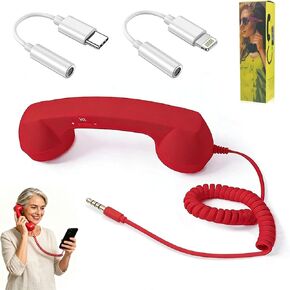 سماعة رأس ريترو لهاتف iPhone، سماعة هاتف خلوي من النوع c Retro، قم بتوصيل جهاز استقبال الهاتف الخلوي المحمول، مناسبة لمؤتمرات الفيديو المحمولة والمكالمات والاجتماعات (أحمر) in Kuwait