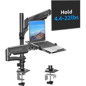 MOUNTUP Dual Monitor and Laptop Mount, Gas Spring Monitor Stand for 2 Max 27" Computer Screens, Laptop Tray Fits 10-17inch Notebook, Holds 4.4-17.6lbs Per Arm, 3-in-1 Adjustable Monitor Desk Mount in Kuwait