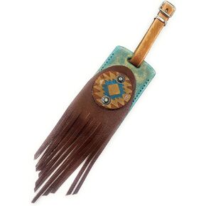 Boho Rustic Fringe Southwest Leather Luggage Tag (Red Blue & Tan) in Saudi Arabia