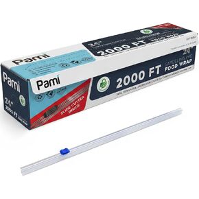 PAMI 24'' x 2000 FT PVC Cling Wrap, Heavy Duty Plastic Food Wrap with Slide Cutter, Clear Stretch Film, Strong Cling, Food Safe, for Commercial & Home Kitchen Use in Saudi Arabia