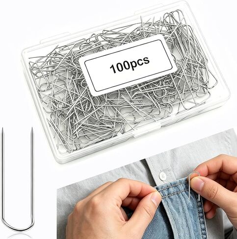 100 قطعة من دبابيس الشوكة على شكل حرف U، مشابك على شكل حرف U من الفولاذ المقاوم للصدأ لخياطة القماش، وأدوات حجب اللحف، ومثبتات صندوق الظل للعرض، واللوازم الحرفية للمشروعات اليدوية in Kuwait
