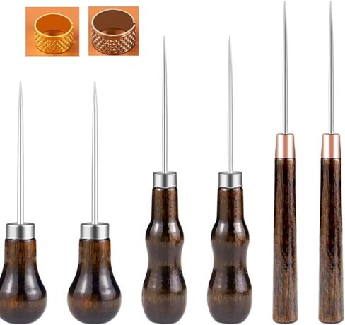 6Pcs Awl Tool Set, Scratch Awl Tool with Wooden Handle for DIY Leather Sewing Punching Craft Repair(Color:Brown) in Saudi Arabia