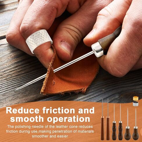 6Pcs Awl Tool Set, Scratch Awl Tool with Wooden Handle for DIY Leather Sewing Punching Craft Repair(Color:Brown) in Saudi Arabia