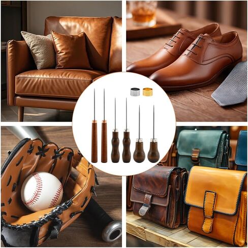 6Pcs Awl Tool Set, Scratch Awl Tool with Wooden Handle for DIY Leather Sewing Punching Craft Repair(Color:Brown) in Saudi Arabia