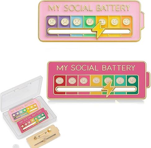 2Pcs Social Battery Slider Pin,Funny Interactive Brooch Enamel Pins for 7 Days, Cute Mood Pins for Backpacks Clothing Hat Bags Scarves (Style 3 (Pink)) in Kuwait