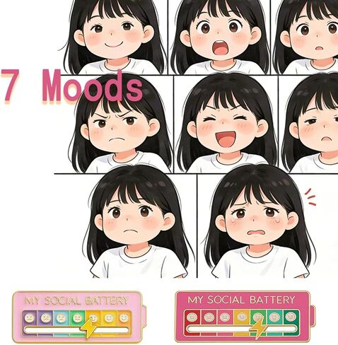 2Pcs Social Battery Slider Pin,Funny Interactive Brooch Enamel Pins for 7 Days, Cute Mood Pins for Backpacks Clothing Hat Bags Scarves (Style 3 (Pink)) in Kuwait