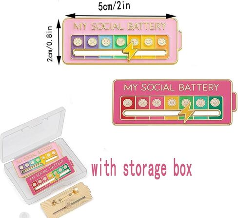 2Pcs Social Battery Slider Pin,Funny Interactive Brooch Enamel Pins for 7 Days, Cute Mood Pins for Backpacks Clothing Hat Bags Scarves (Style 3 (Pink)) in Kuwait