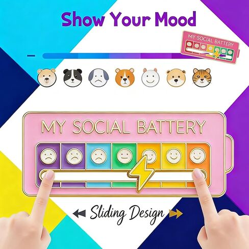2Pcs Social Battery Slider Pin,Funny Interactive Brooch Enamel Pins for 7 Days, Cute Mood Pins for Backpacks Clothing Hat Bags Scarves (Style 3 (Pink)) in Kuwait