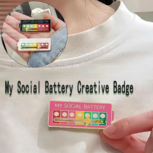 2Pcs Social Battery Slider Pin,Funny Interactive Brooch Enamel Pins for 7 Days, Cute Mood Pins for Backpacks Clothing Hat Bags Scarves (Style 3 (Pink)) in Kuwait