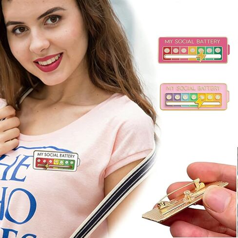2Pcs Social Battery Slider Pin,Funny Interactive Brooch Enamel Pins for 7 Days, Cute Mood Pins for Backpacks Clothing Hat Bags Scarves (Style 3 (Pink)) in Kuwait