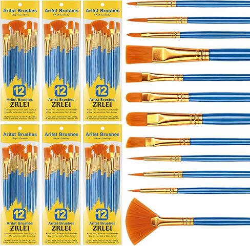 Paint Brushes Set, 6 Pack 72 Pcs Round Pointed Tip Artist Paintbrushes for Acrylic Painting Oil Watercolor Oil Watercolor & Miniature Painting, Suitable for Kids & Adults，Blue in Saudi Arabia