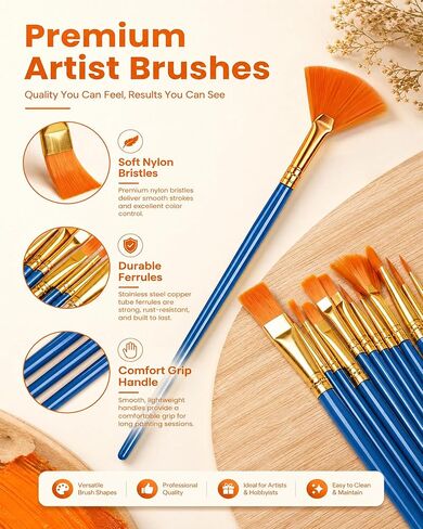 Paint Brushes Set, 6 Pack 72 Pcs Round Pointed Tip Artist Paintbrushes for Acrylic Painting Oil Watercolor Oil Watercolor & Miniature Painting, Suitable for Kids & Adults，Blue in Saudi Arabia