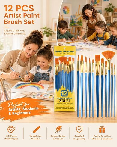 Paint Brushes Set, 6 Pack 72 Pcs Round Pointed Tip Artist Paintbrushes for Acrylic Painting Oil Watercolor Oil Watercolor & Miniature Painting, Suitable for Kids & Adults，Blue in Saudi Arabia