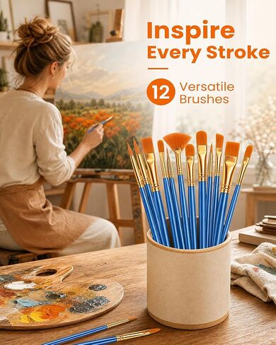Paint Brushes Set, 6 Pack 72 Pcs Round Pointed Tip Artist Paintbrushes for Acrylic Painting Oil Watercolor Oil Watercolor & Miniature Painting, Suitable for Kids & Adults，Blue in Saudi Arabia