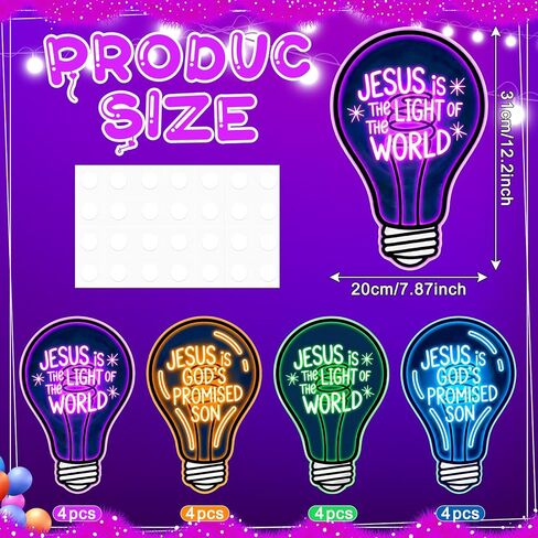 Sabary 16 Pcs VBS 2026 Light Bulb Cutouts Illumination Decorations 7.8x12.2 Inch Christian Jesus Neon Light Bulb Paper Cutout Set for VBS Church Decorations Bulletin Board Craft Classroom Wall Decor in Saudi Arabia