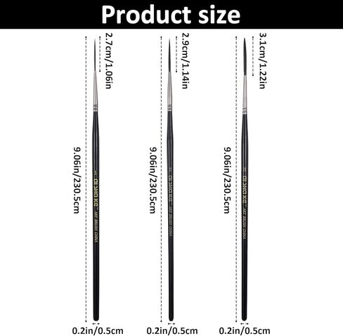 ElevateTech Script Pinstripe Brushes, 3 Pcs Scroll Pinstriping Brush Extra Long Script Liner Paint Brushes Fine Point Tip Pinstriping Scroll Outlining Brush for Acrylic Watercolor Oil Gouache Painting in Kuwait