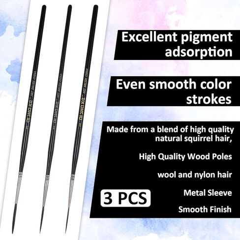 ElevateTech Script Pinstripe Brushes, 3 Pcs Scroll Pinstriping Brush Extra Long Script Liner Paint Brushes Fine Point Tip Pinstriping Scroll Outlining Brush for Acrylic Watercolor Oil Gouache Painting in Kuwait