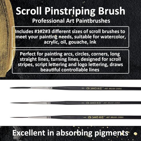 ElevateTech Script Pinstripe Brushes, 3 Pcs Scroll Pinstriping Brush Extra Long Script Liner Paint Brushes Fine Point Tip Pinstriping Scroll Outlining Brush for Acrylic Watercolor Oil Gouache Painting in Kuwait