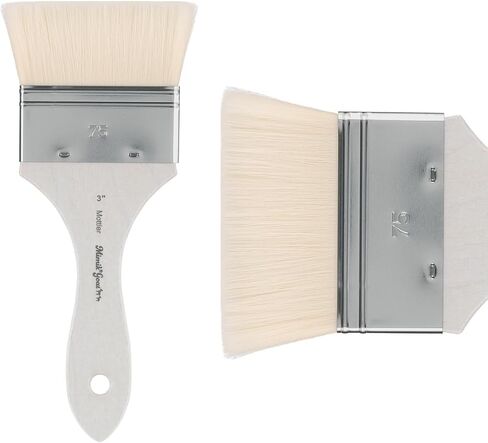 فرشاة طلاء شعر الماعز الاصطناعية من Creative Mark Mimik مقاس 3 بوصات - فرشاة ألوان مائية مسطحة بمقبض قصير - فرشاة طلاء صناعية ناعمة وماصة للألوان المائية والزيت والأكريليك - حلقة مقاومة للصدأ in Kuwait
