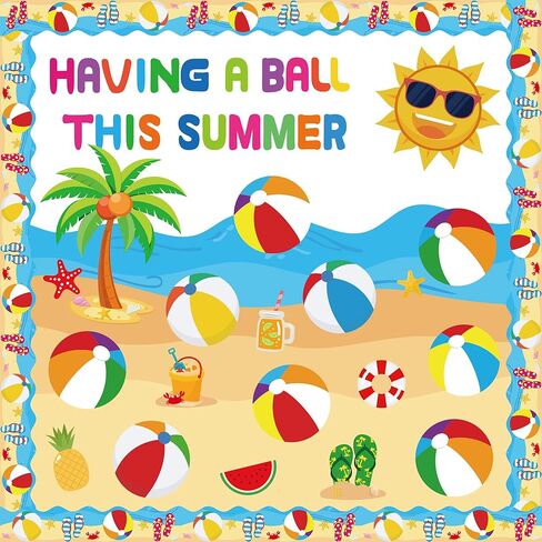 Summer Beach Bulletin Board Decorations Set Summer Decorations for Classroom Office Beach Ball Paper Cutouts May June Library Bulletin Board Decor for Wall Door Home Teacher Supply 63 PCS in Kuwait