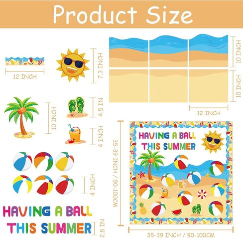 Summer Beach Bulletin Board Decorations Set Summer Decorations for Classroom Office Beach Ball Paper Cutouts May June Library Bulletin Board Decor for Wall Door Home Teacher Supply 63 PCS in Kuwait